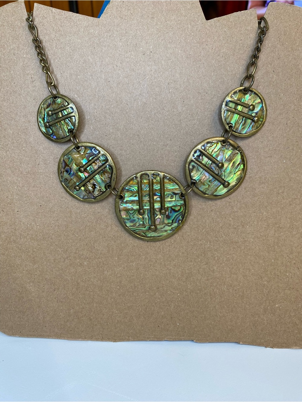 Abalone Shell Round Statement Necklace in Green and Iridescent Tones